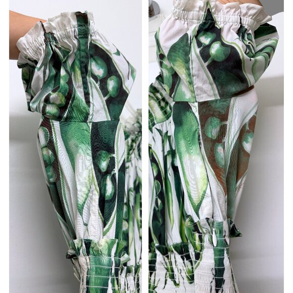 Dolce & Gabbana Green Beans Snap Pea Mini Dress White Cotton Smocked IT 48 - Picture 15 of 16